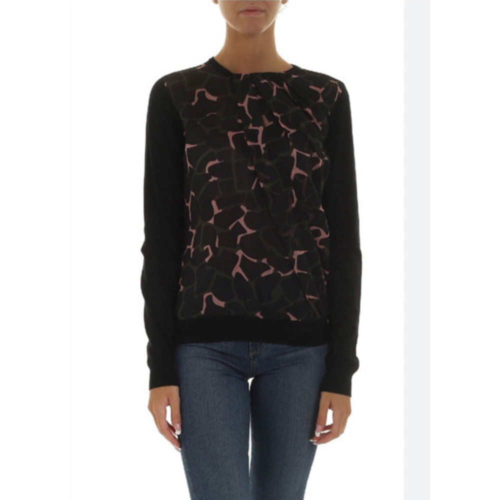 Emporio Armani Women's Black Maglia Printed Knit Crewneck‎ Pullover Sweater Sz42